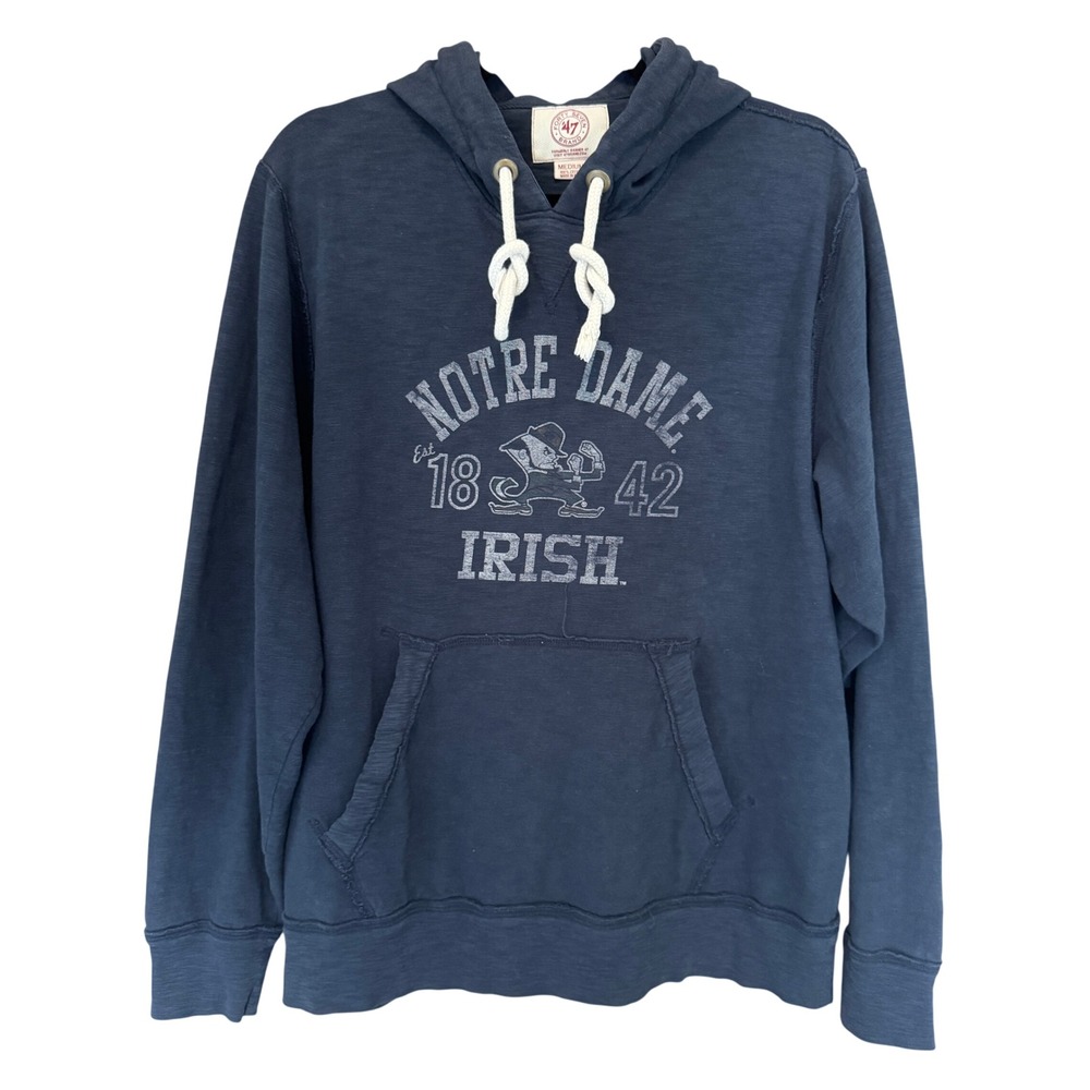 47 Brand Notre Dame Irish Hoodie M Navy Blue Distressed Logo Collegiate Academia